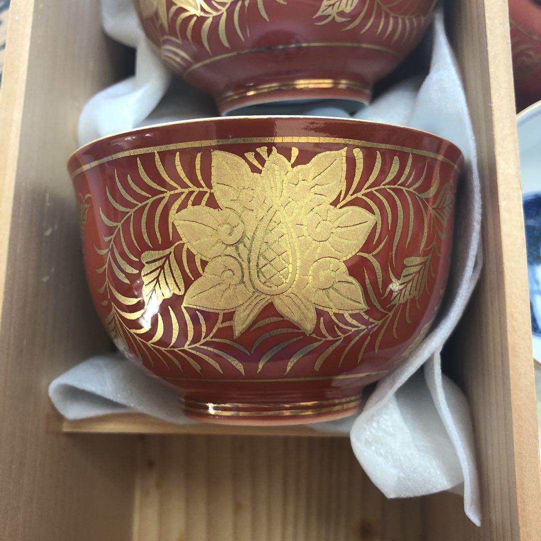 入手困難！赤絵金彩　清水焼北本陶玉窯 三代暁雲【一風】作の茶碗5客