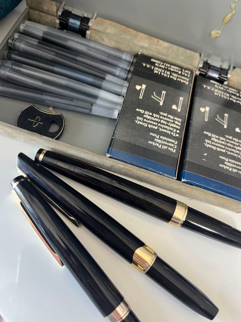 黒い万年筆セット 2本 インクカートリッジ付き