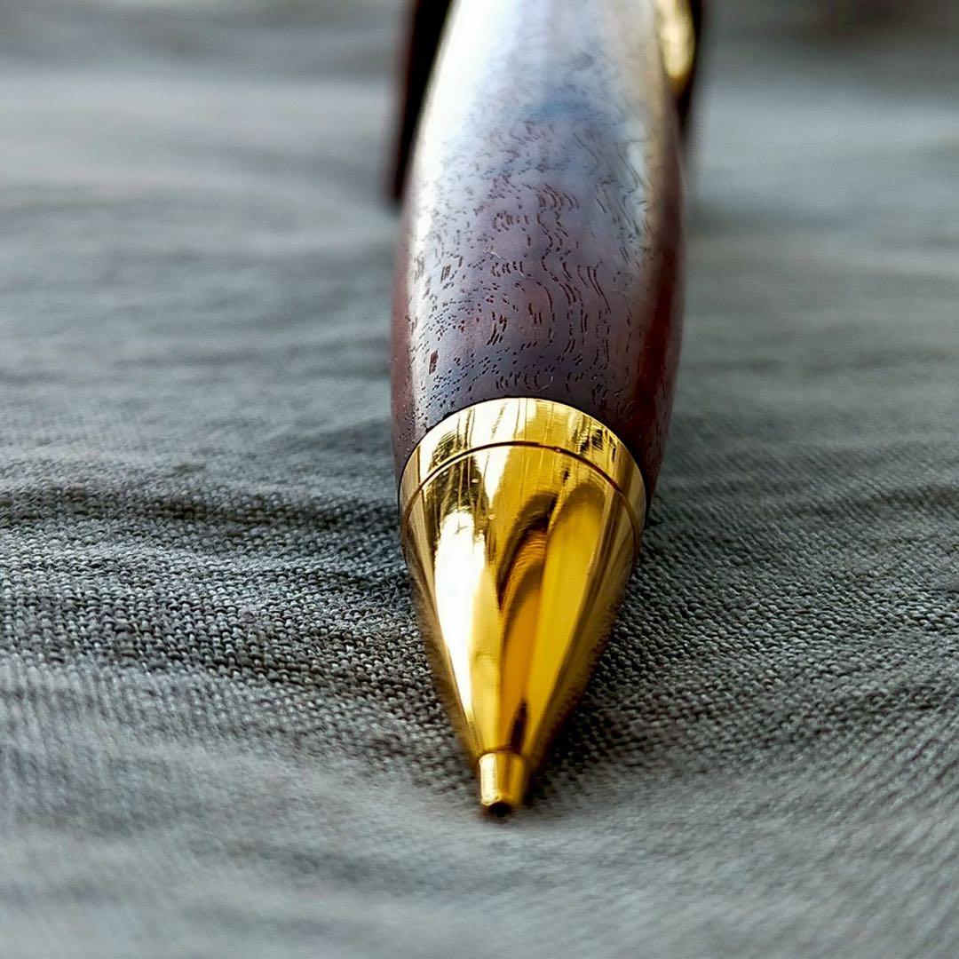 ハンドメイド　木軸シャープぺン　アマゾンジャラ縮杢　0.5mm　天然木　ゴールド