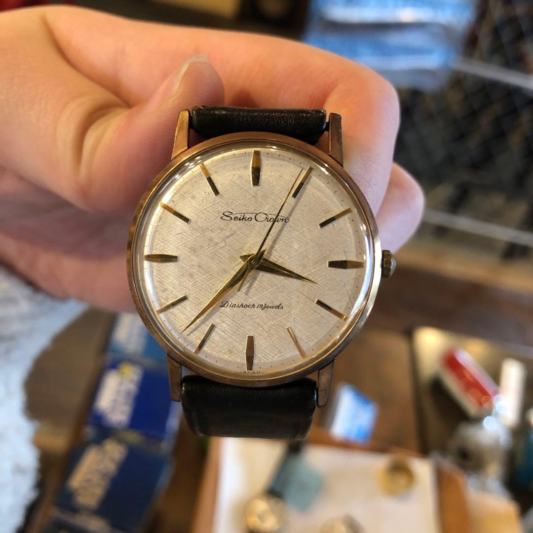 Seiko Crown 腕時計 ブラックレザー