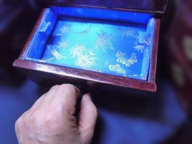 木製多機能収納ボックス 鏡付き