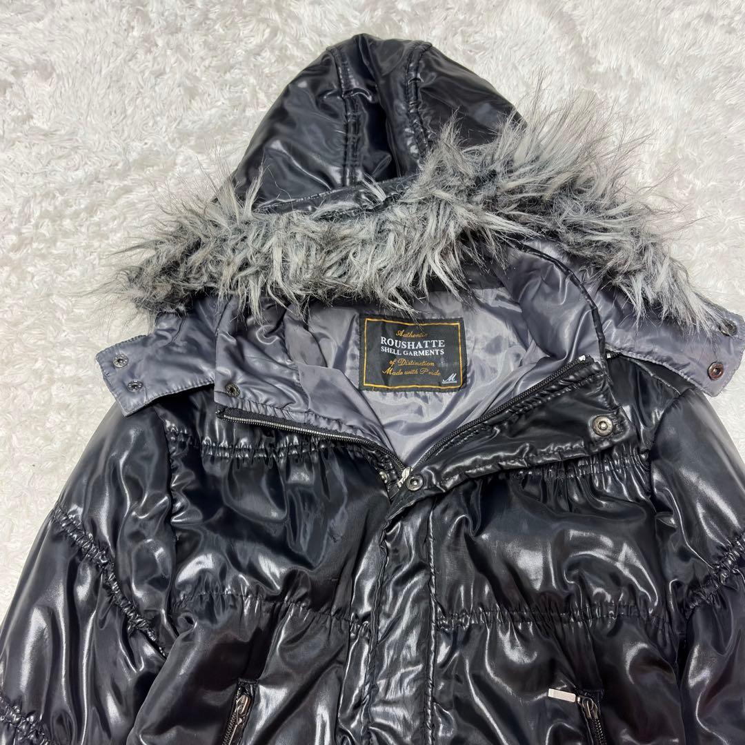 00’s お兄系 down 光沢　ホワイトファー M ブラック　黒　ハの字