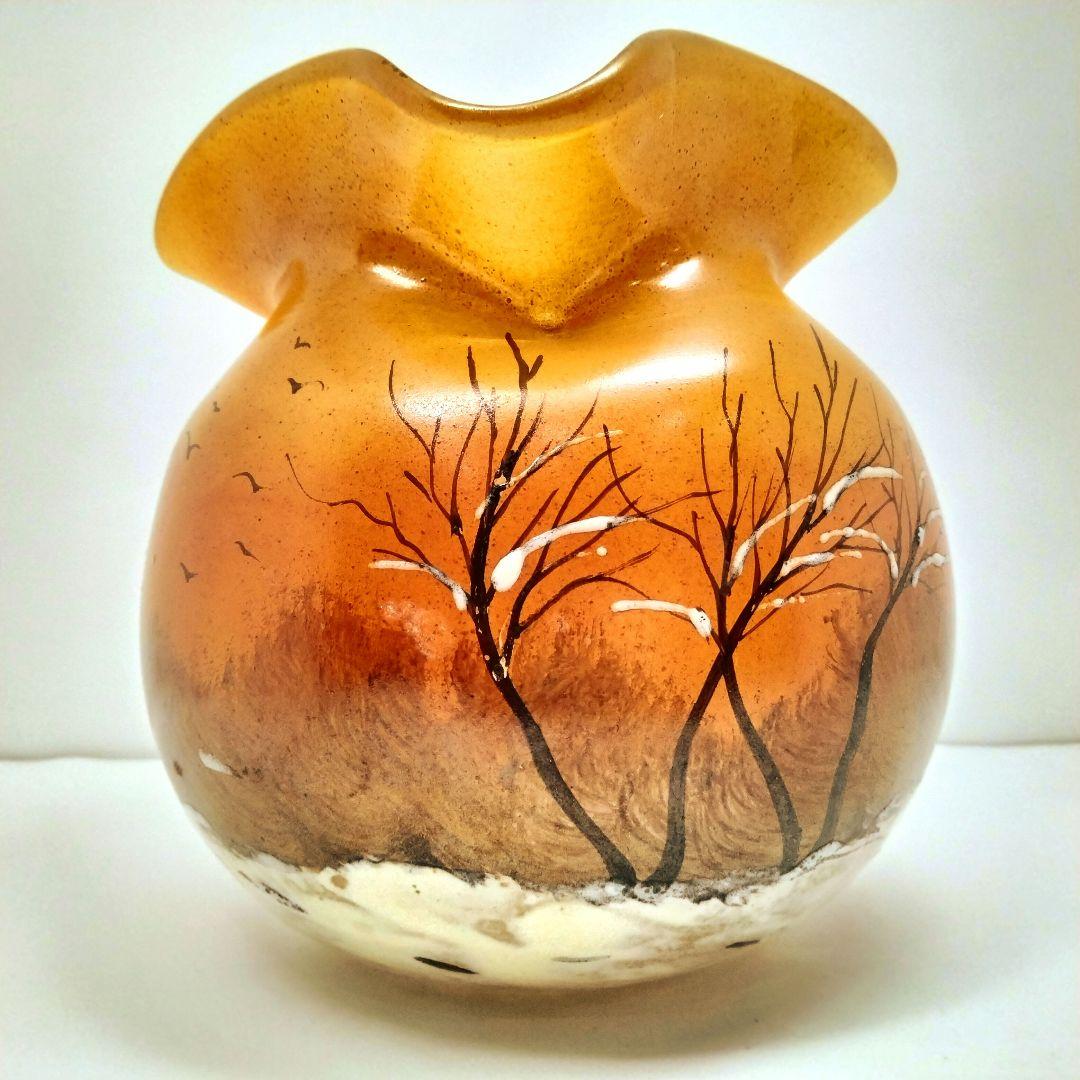 D160 1900年代初期 ルグラ フランス エナメル ガラス花瓶 高さ15㎝