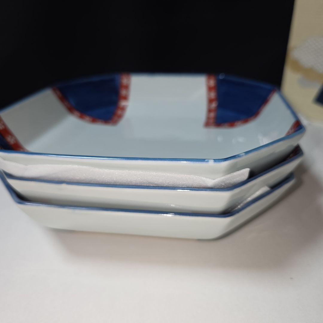 源右衛門 方皿 3枚 染錦梅小紋