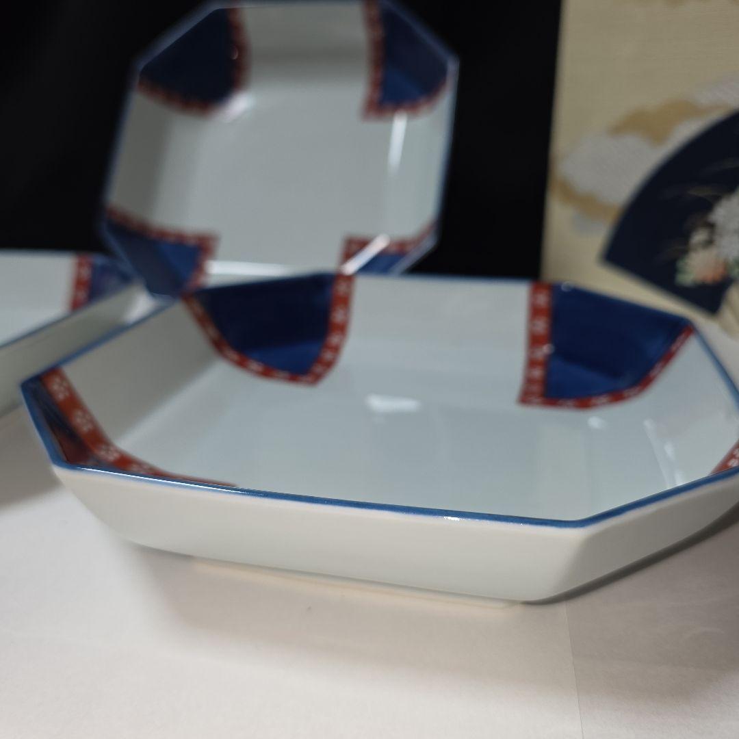 源右衛門 方皿 3枚 染錦梅小紋