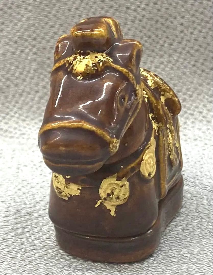 B80s 川崎和楽造「飾り馬 香合」共箱　干支　十二支　茶道具香道具