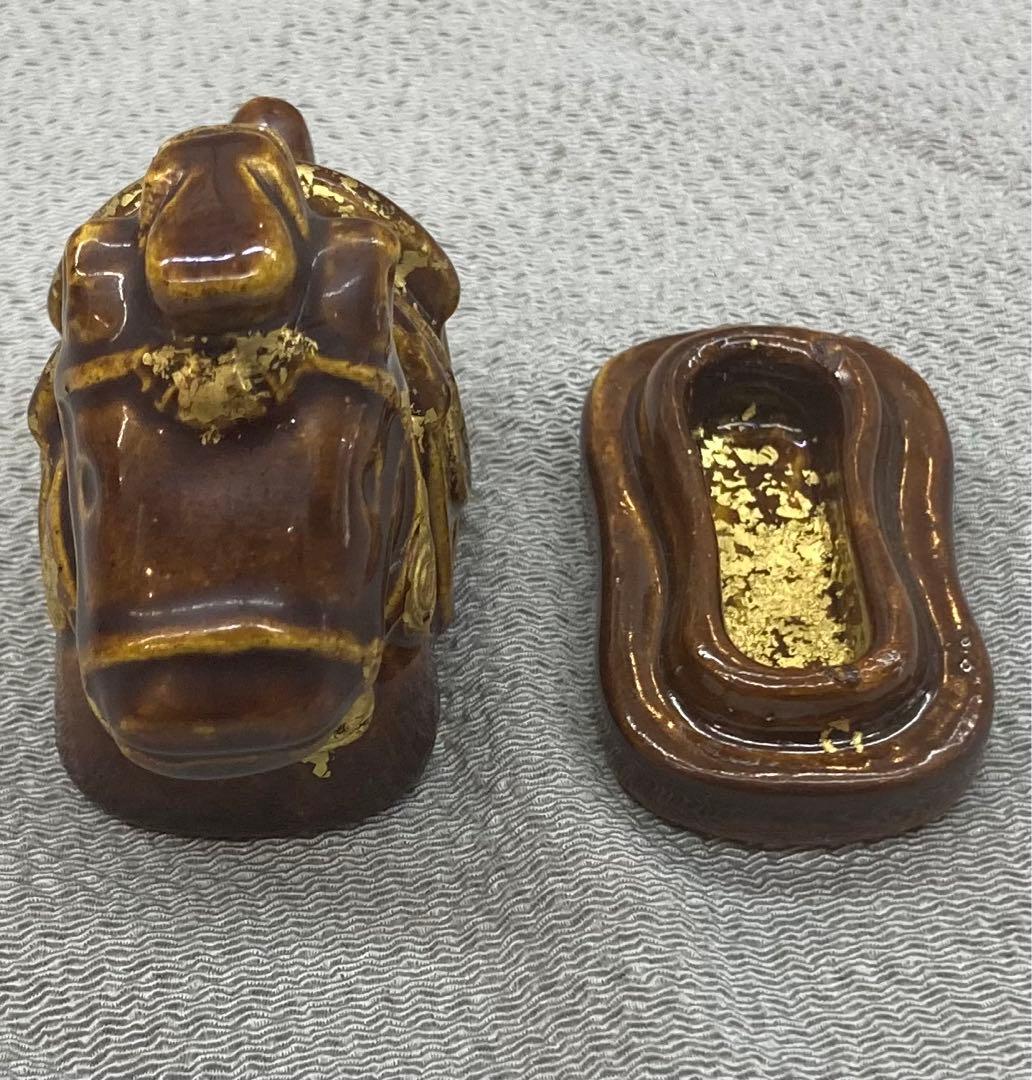 B80s 川崎和楽造「飾り馬 香合」共箱　干支　十二支　茶道具香道具