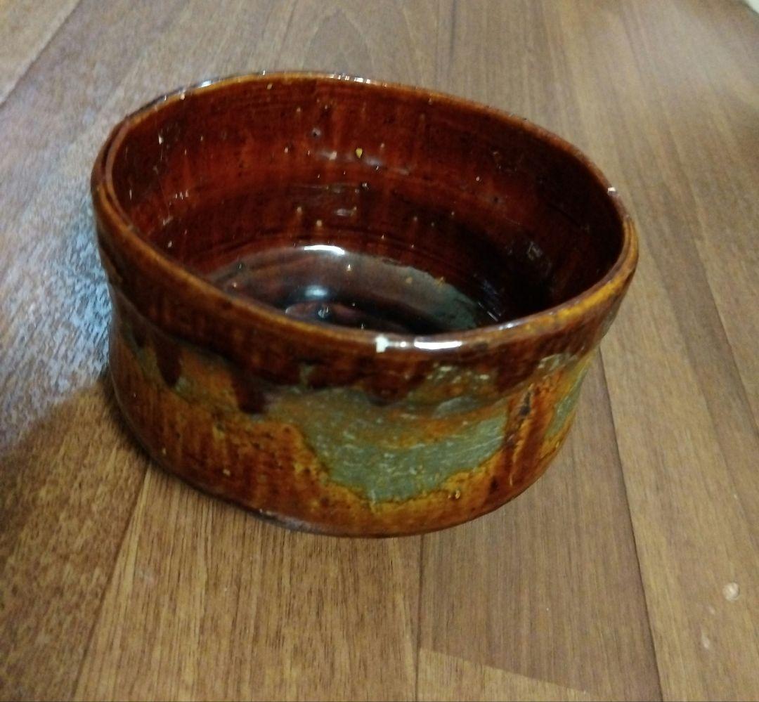 【レア】大樋焼 茶道具 茶碗 飴釉茶碗 茶器 茶道 大樋焼き 茶色 緑色 抹茶色