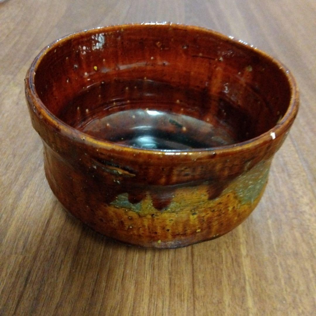 【レア】大樋焼 茶道具 茶碗 飴釉茶碗 茶器 茶道 大樋焼き 茶色 緑色 抹茶色