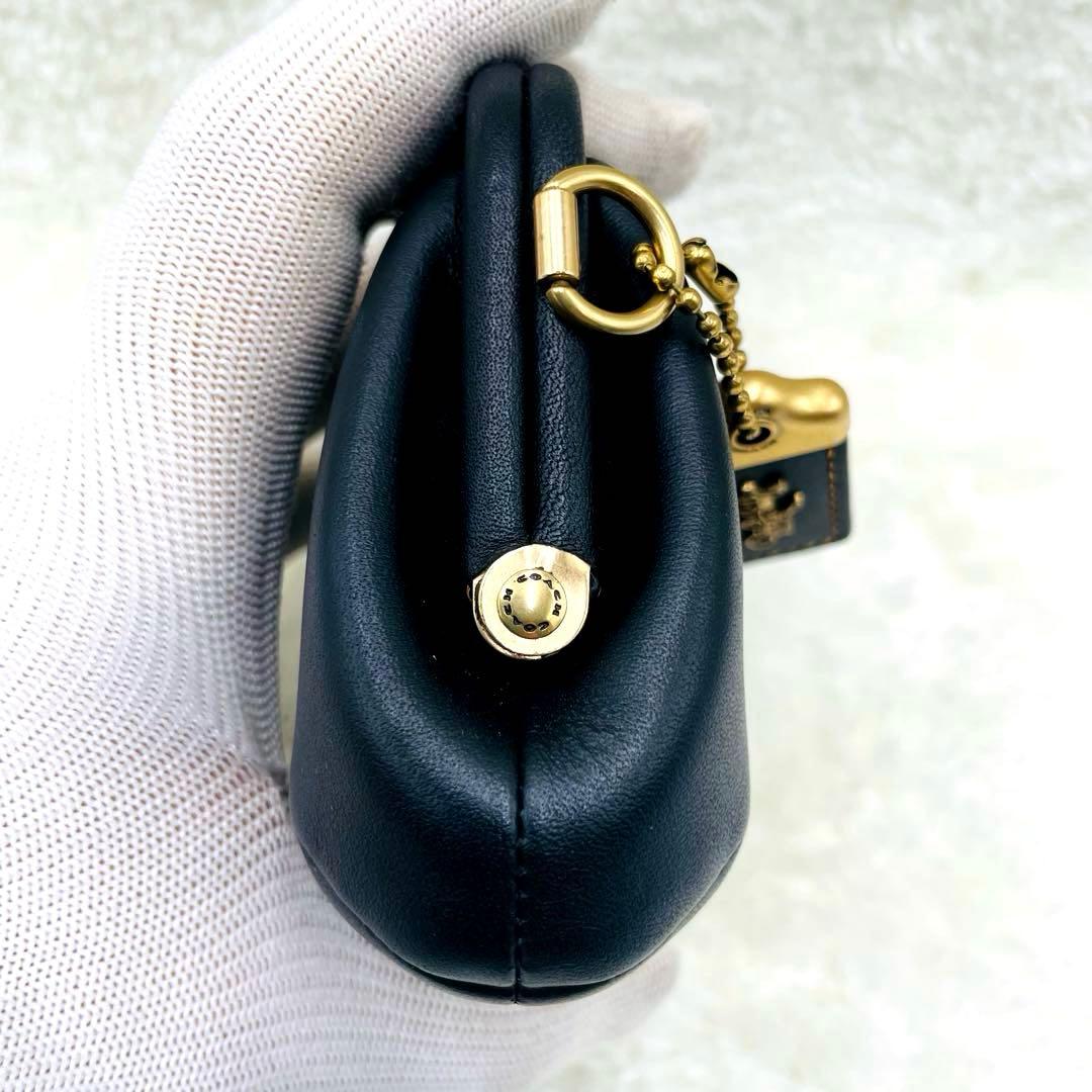 美品 希少 コーチ キスロック がま口 ケース ブラック レザー ゴールド