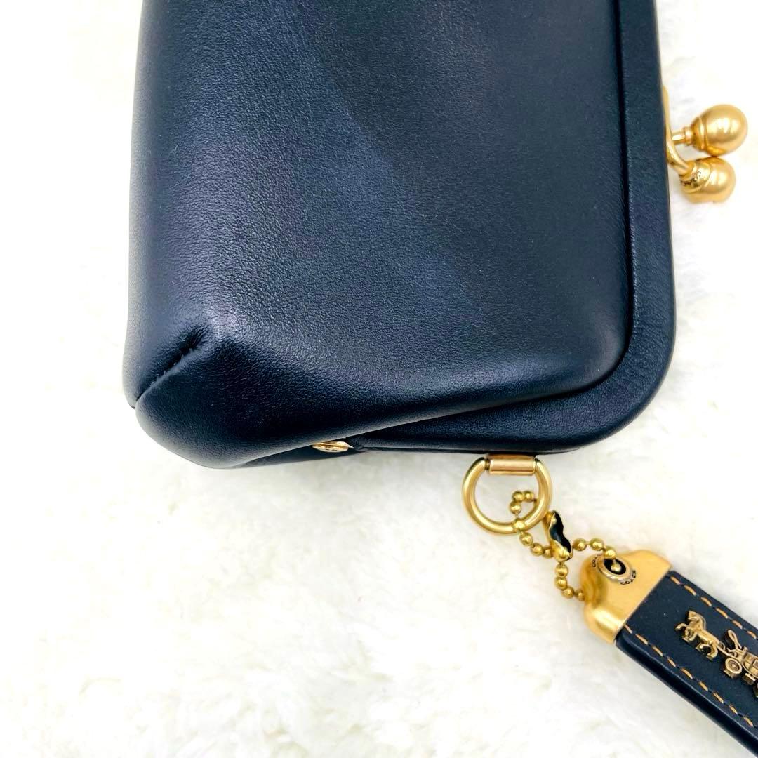 美品 希少 コーチ キスロック がま口 ケース ブラック レザー ゴールド