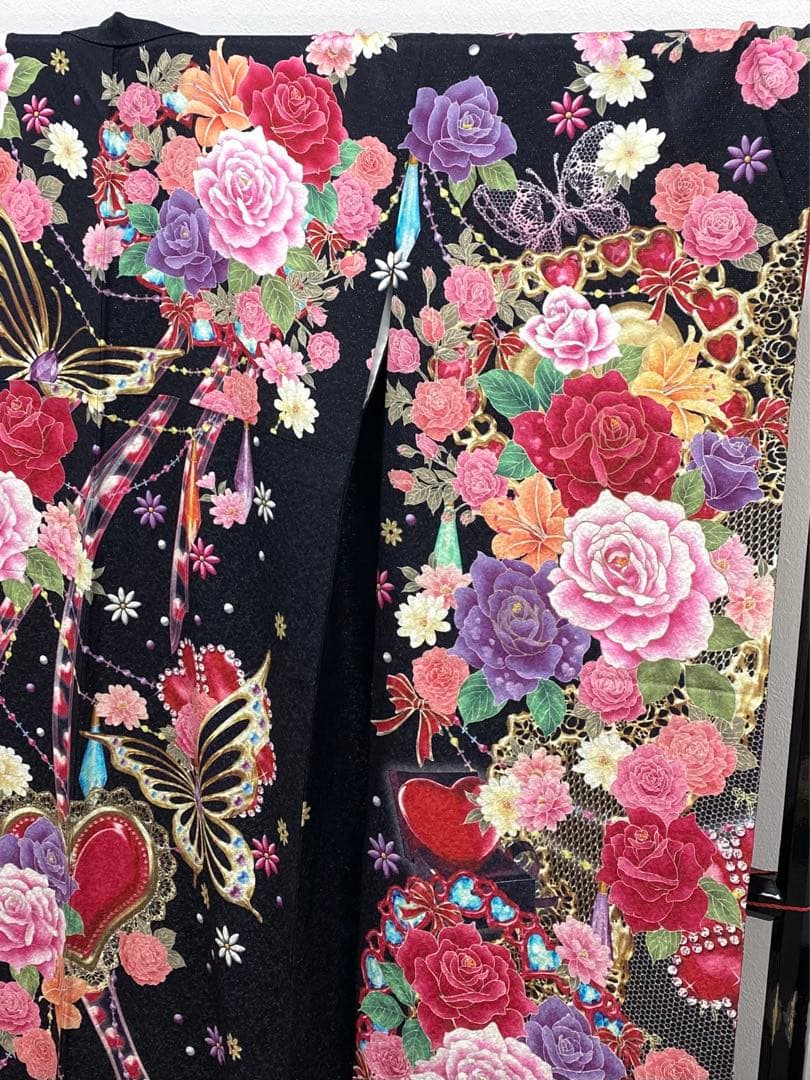 振袖 豪華 銀通し 刺繍 金彩 紋意匠 薔薇 大輪 身丈174cm 撥水加工済