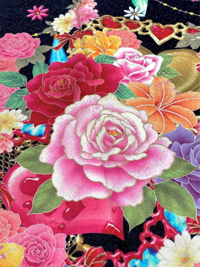 振袖 豪華 銀通し 刺繍 金彩 紋意匠 薔薇 大輪 身丈174cm 撥水加工済