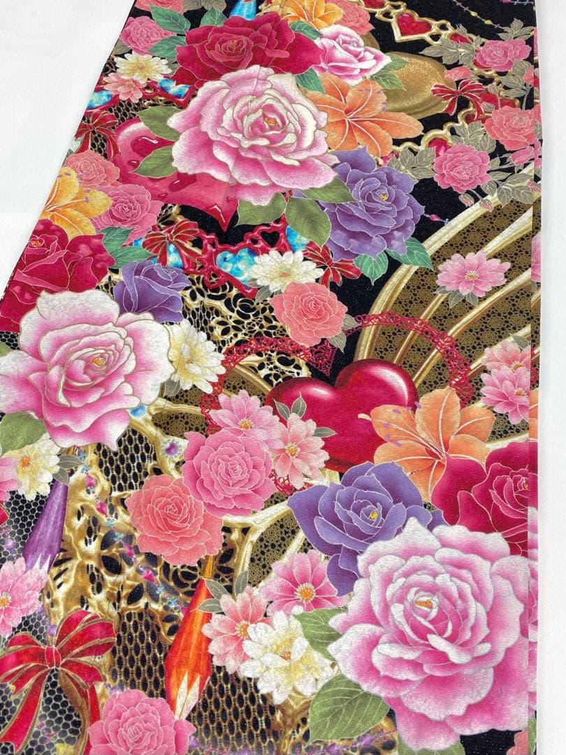 振袖 豪華 銀通し 刺繍 金彩 紋意匠 薔薇 大輪 身丈174cm 撥水加工済