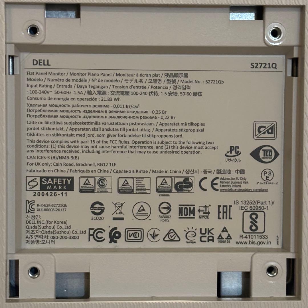 Dell S2721Q　27インチ 4K モニター ディスプレイ