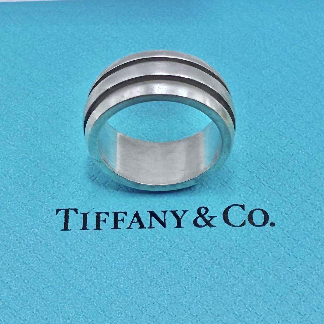 【希少】ティファニー　グルーブド　リング　ダブルライン　16号　シルバー　美品
