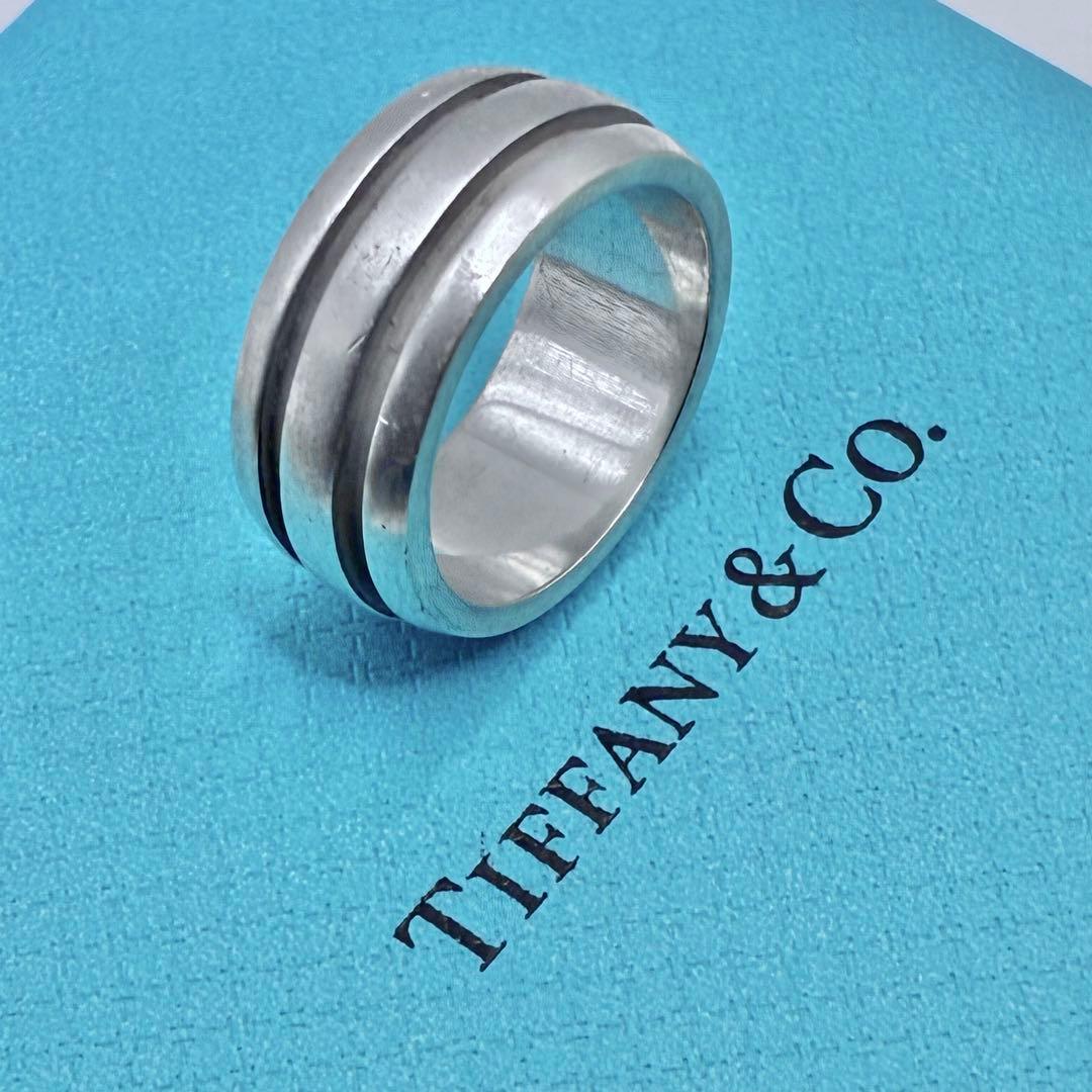 【希少】ティファニー　グルーブド　リング　ダブルライン　16号　シルバー　美品