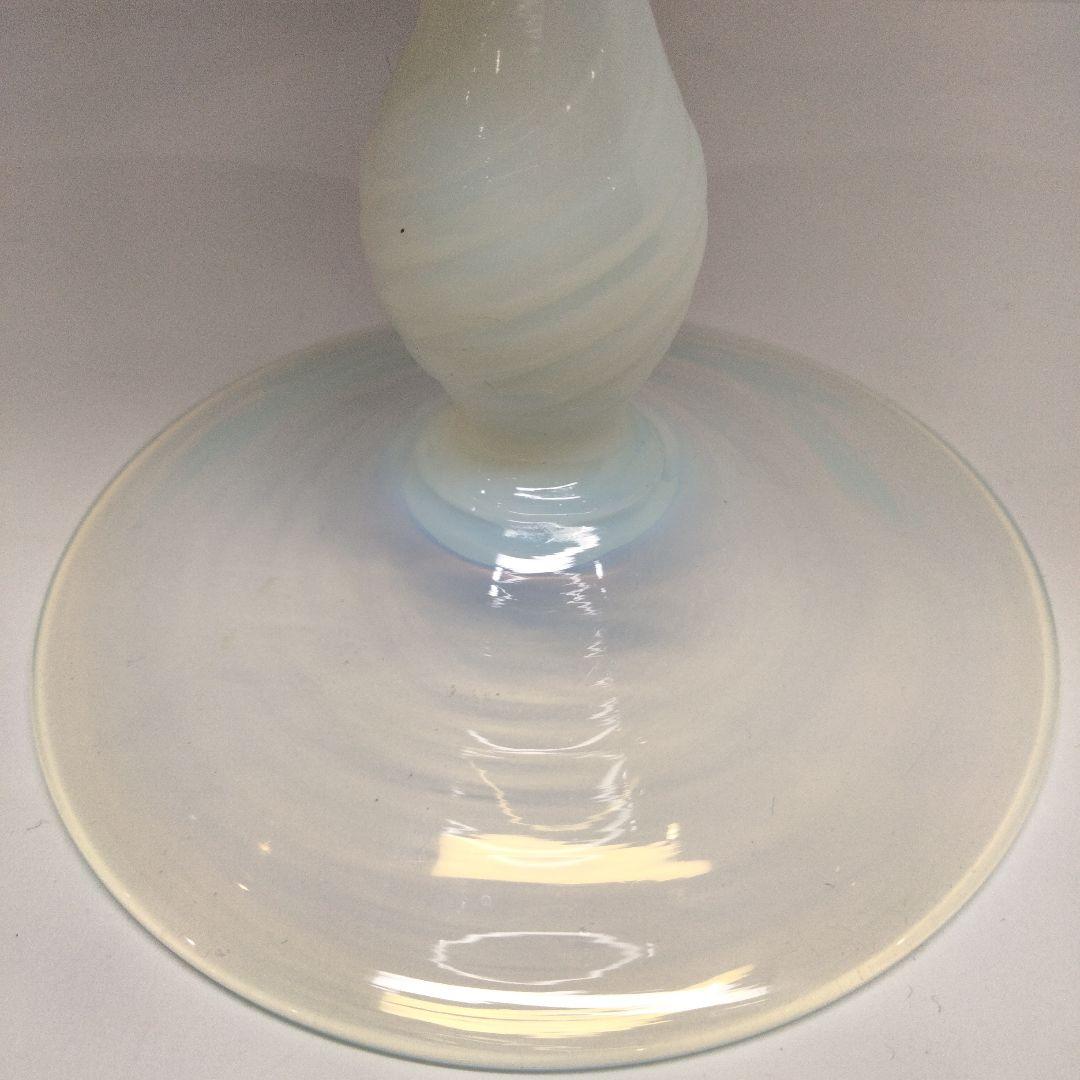 P265　大正ガラス蓋物 白乳ブルー蓋壺 高さ33㎝ 直径13㎝