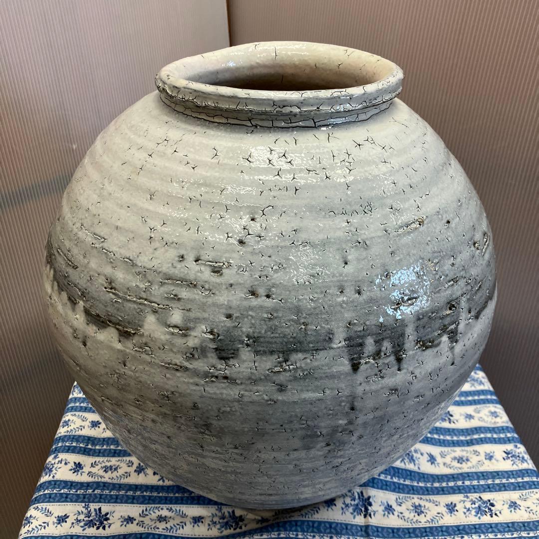 華道道具　花器　粉引壺　伊藤雄志　造　共箱　栞　S85KT