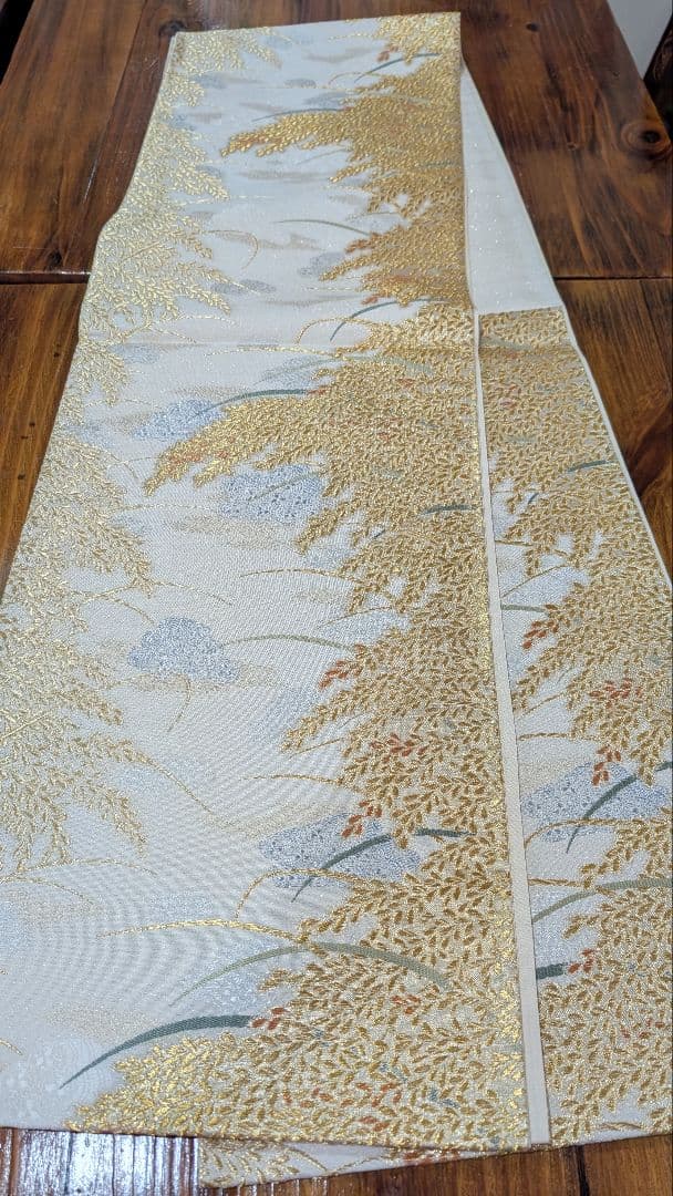 【高級】本金•袋帯 金糸刺繍（黄金織つづれ） 草花模様〜米百俵〜