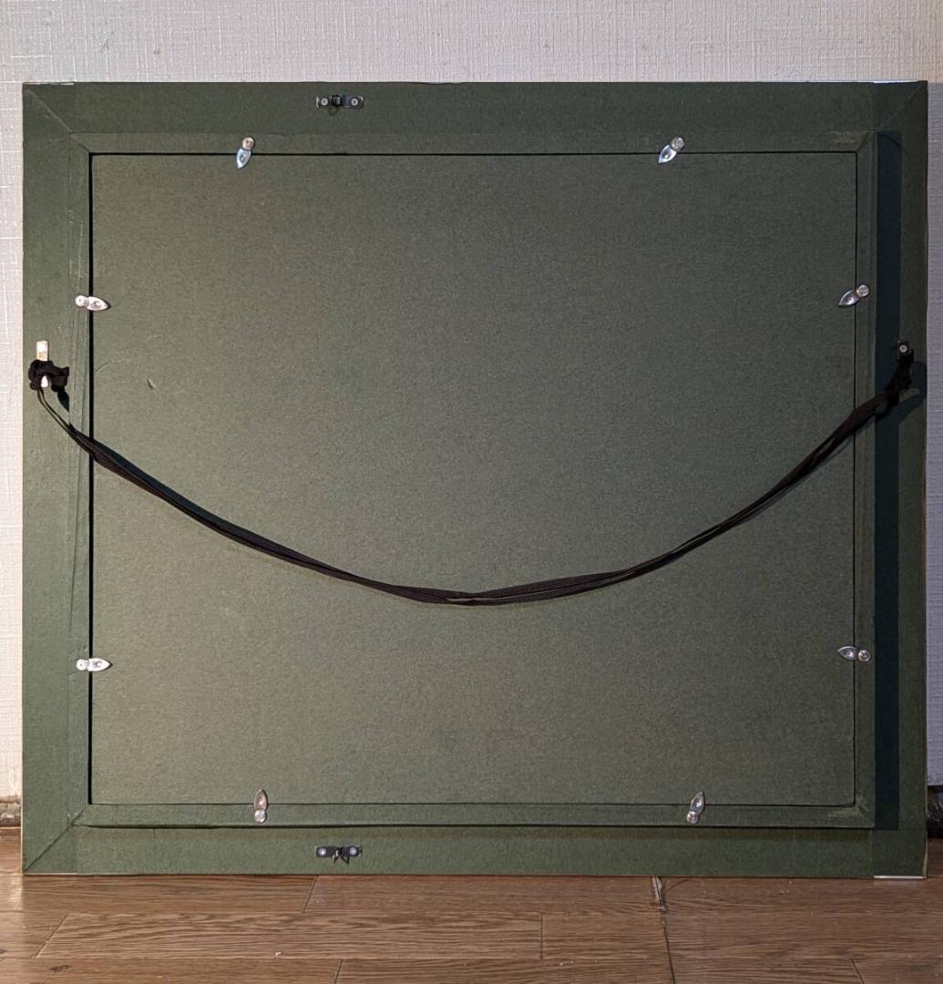 【真作】絵画　油彩8号　春山遠望　雪山と新緑の広がる風景画　日本の四季　W59