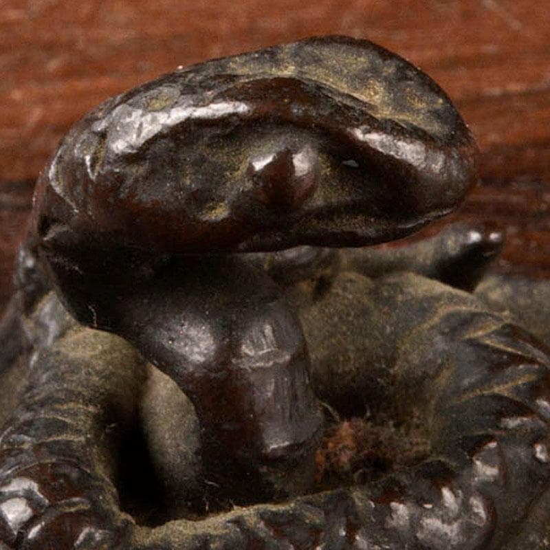 中国　古銅宣徳銅　蛇置物　蛇摘印材　V　R4737