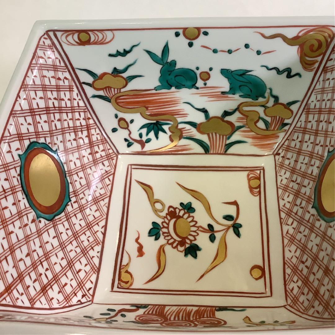 【茶道具】青絵角水指　竜谷焼　香雲作