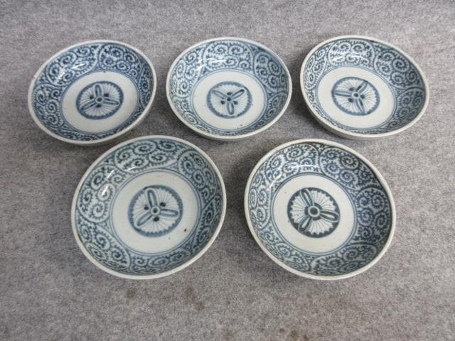 古伊万里染付蛸唐草文くらわんかなます皿5枚 [B26533]