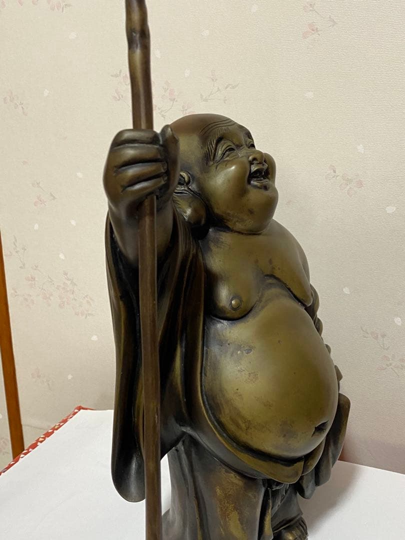 ♦️銅器 布袋様立像 置物飾り 高岡銅器？中国 真鍮製 高さ45.3cm 骨董品
