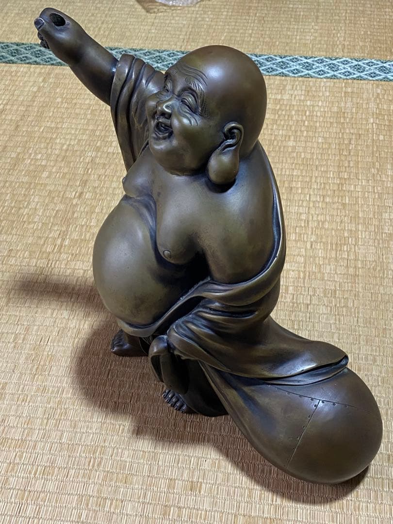 ♦️銅器 布袋様立像 置物飾り 高岡銅器？中国 真鍮製 高さ45.3cm 骨董品