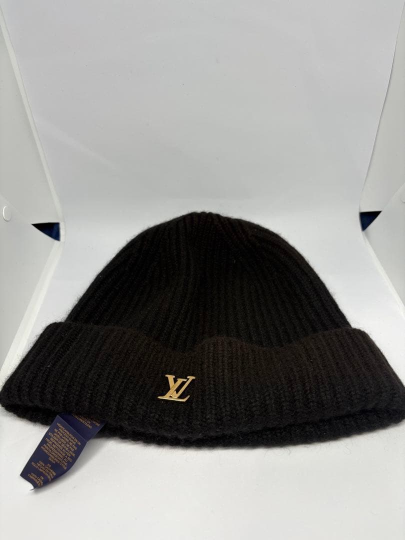 【美品】LV　ルイヴィトン　ビーニー　LVスパーク　カシミア100　ニット帽　黒