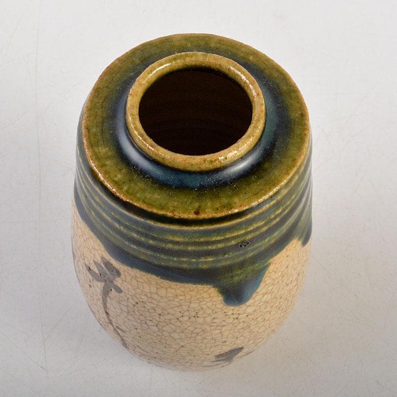 茶道具　織部焼　市川竹川造　織部茶入　仕覆付　共箱　V　6815