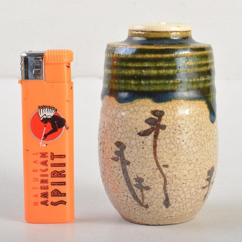 茶道具　織部焼　市川竹川造　織部茶入　仕覆付　共箱　V　6815