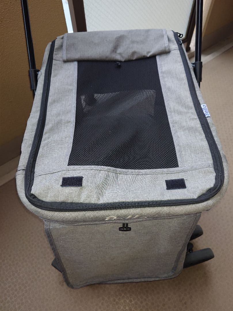 ペットカート グレー スチールフレーム　中型犬用　 折りたたみ式　耐荷重30kg