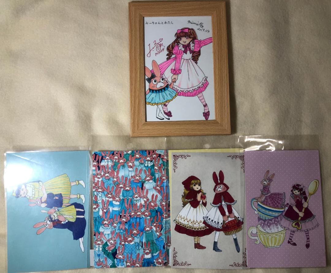 うさぎのみみちゃん　集合　原画（大）ポストカード5枚付き