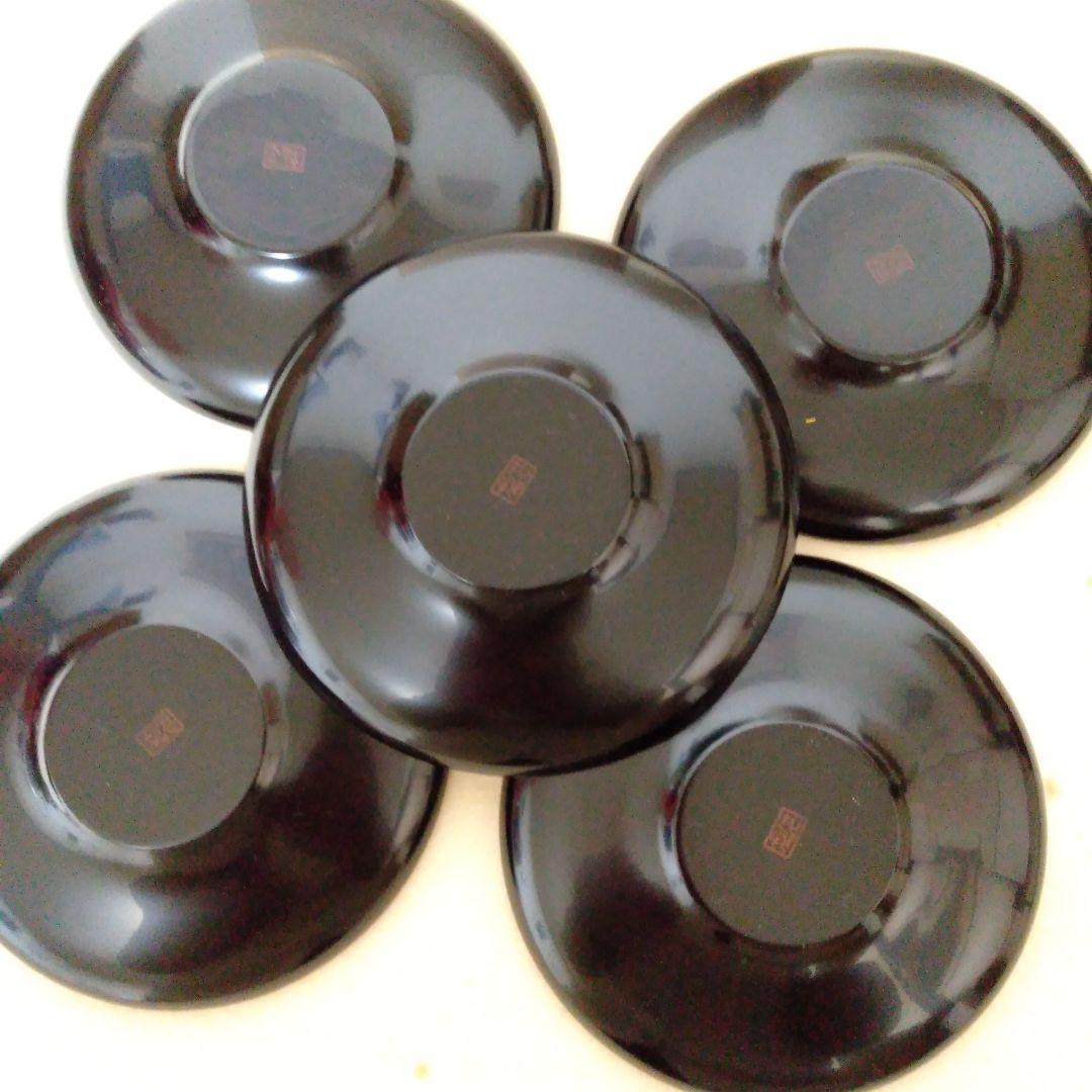 輪島塗　金彩絵換わり茶托五客