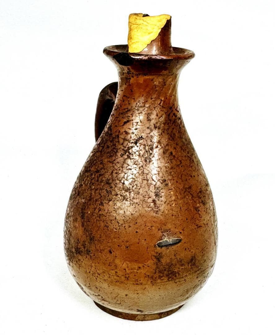 李朝 茶褐釉 手付灯火器油壺 伝世品焼物 古玩 骨董 朝鮮古美術 WWTT225