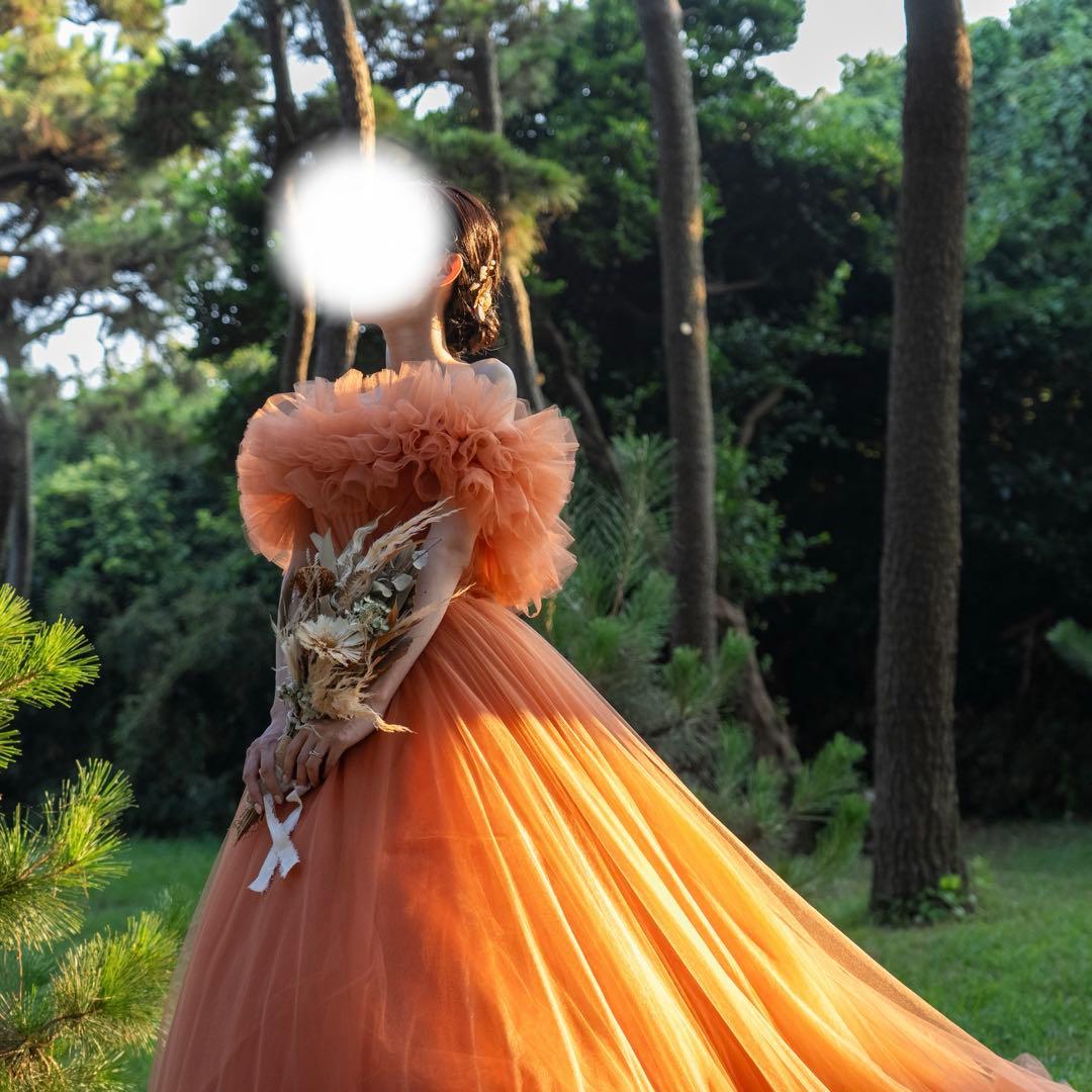 オレンジ フリル カラードレス イサムモリタ風