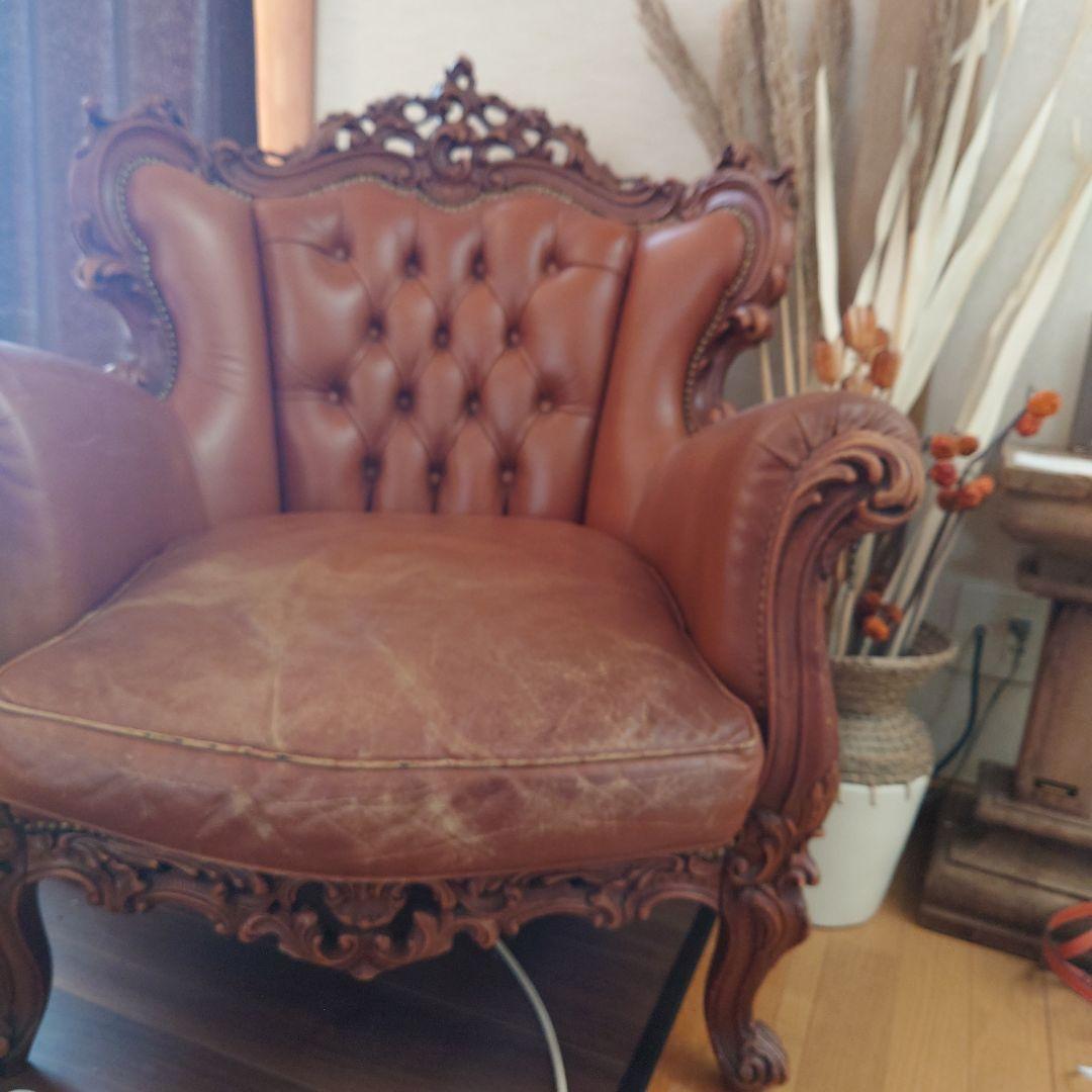 アンティーク　ヨーロッパ　一人掛けソファ　西洋　革