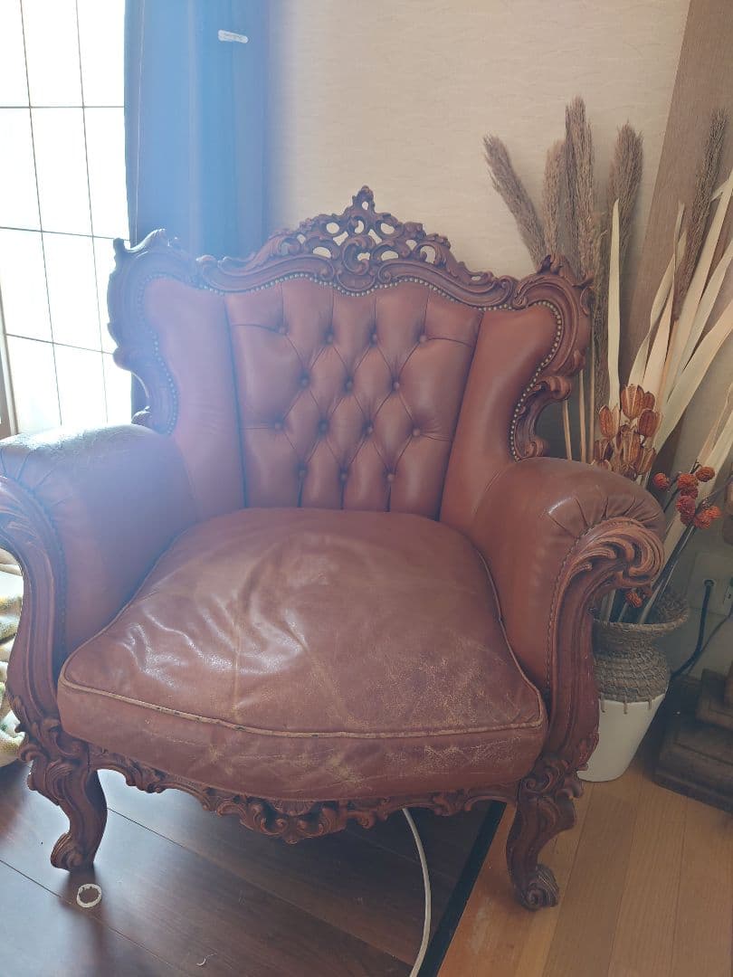 アンティーク　ヨーロッパ　一人掛けソファ　西洋　革