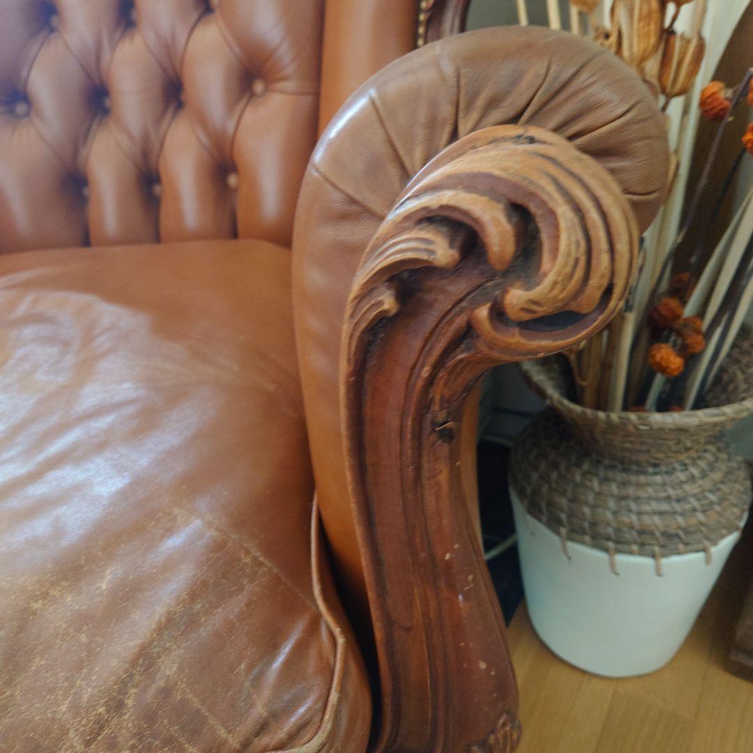 アンティーク　ヨーロッパ　一人掛けソファ　西洋　革