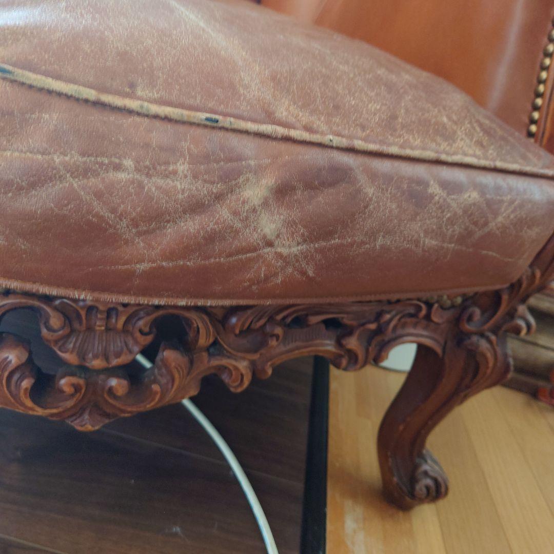アンティーク　ヨーロッパ　一人掛けソファ　西洋　革