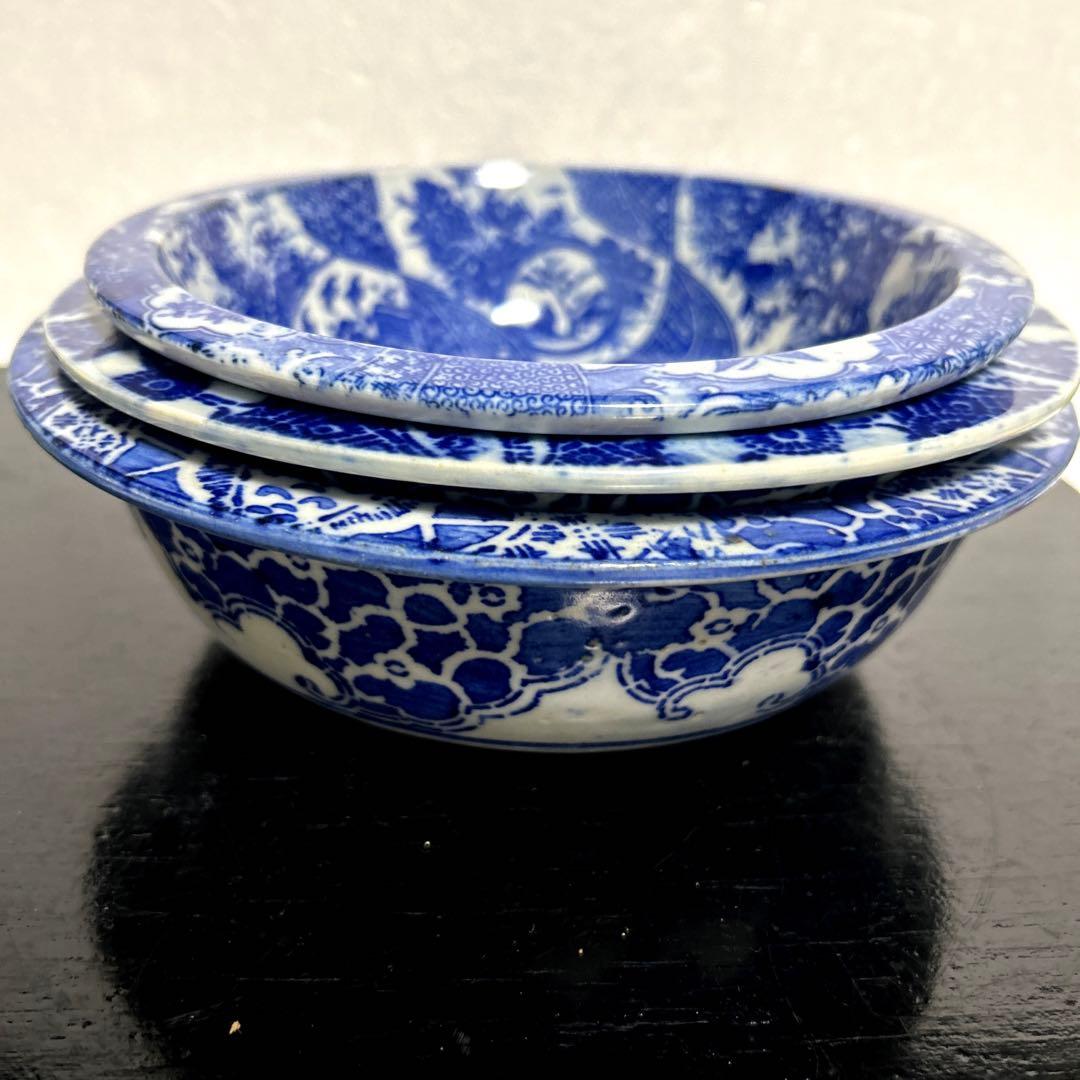 骨董品　古伊万里　転写　印判　煮物鉢　菊紋　椿紋　鳥紋　有田焼　アンティーク