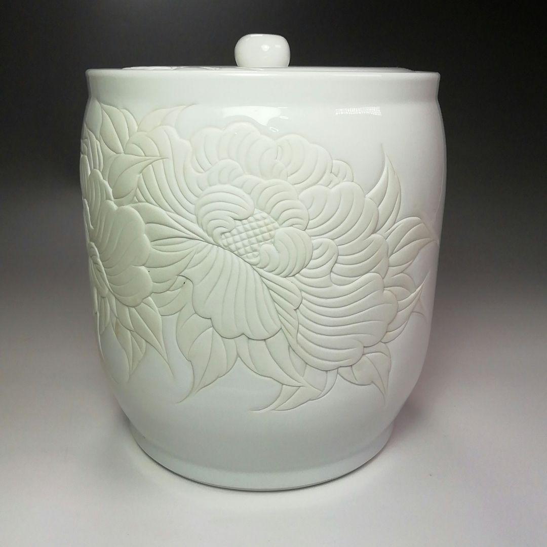 Ｓ３８４　水指　『出石焼』『花刻紋』『小嶋昇山作』　共箱　茶道具