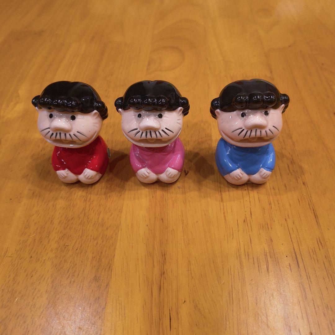 サザエボンの首振り人形３体　キャラクター陶器フィギュアセット（赤・ピンク・青）
