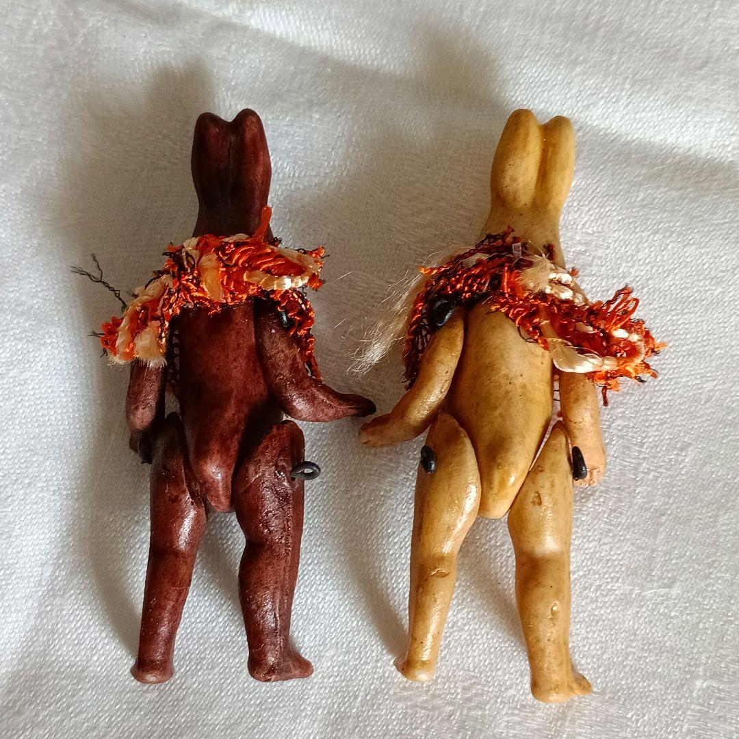 ドイツ アンティーク ウサギ 陶器 フィギュア 2体 ビスクドール ミニョネット