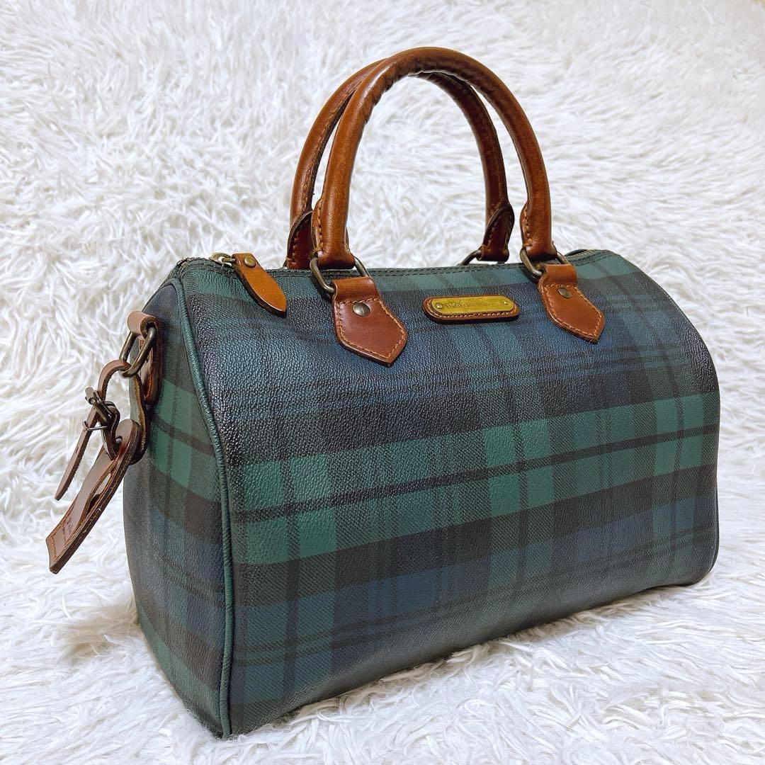 ポロラルフローレン ミニボストンバッグ ブラックチェック柄 ハンドバッグ