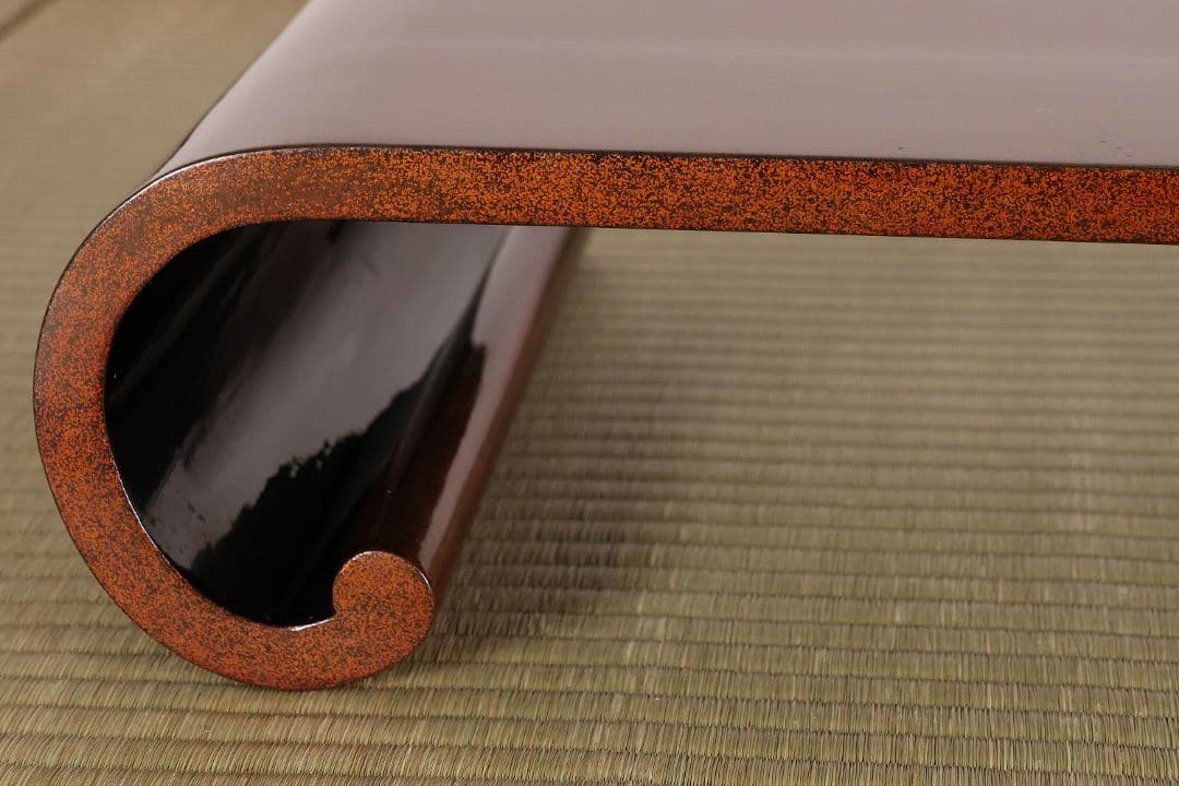 漆芸 梨地 砂子 巻足 平卓 花台 53.8cm 木製 大正昭和【MA736】