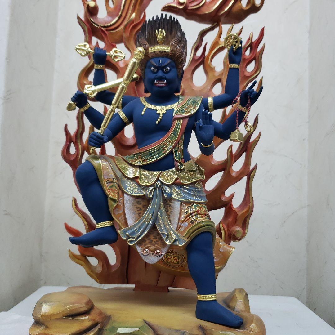 Ｂフライデー極彩色 錐金特上彫り烏枢沙摩明王8寸立五大明王の一人 高さ約57cm