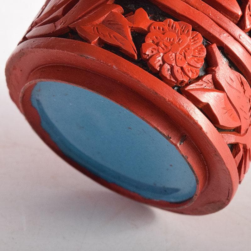 中国　剔紅　堆朱　内七宝　花文　蓋物　V　7937